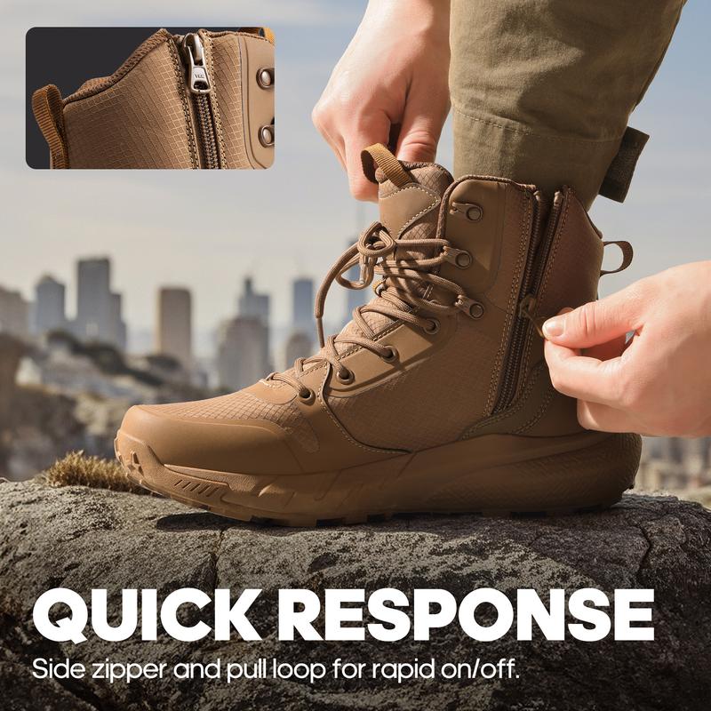 【Back To School】NORTIV 8 Metrostrike Men's 8-in Plain Nylon Cloth Round Toe Tactical Shoes, Lightweight All-Day Comfort, Side Zipper Work Safety Footwear for Workers, Motorcycle Hiking - Walking Shoes, Father's Day Gift, Gifts for Him, Fathersdaygift