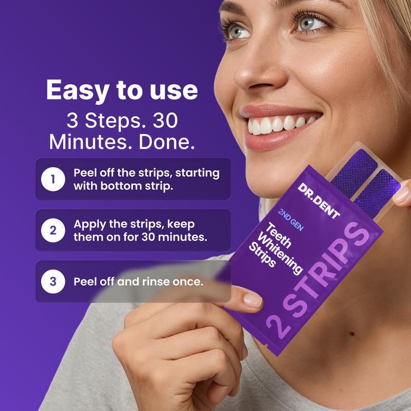 DR.DENT Purple Teeth Whitening Strips - 7/21 Whitening Sessions - Non Sensitive Teeth Whitening - Peroxide-Free