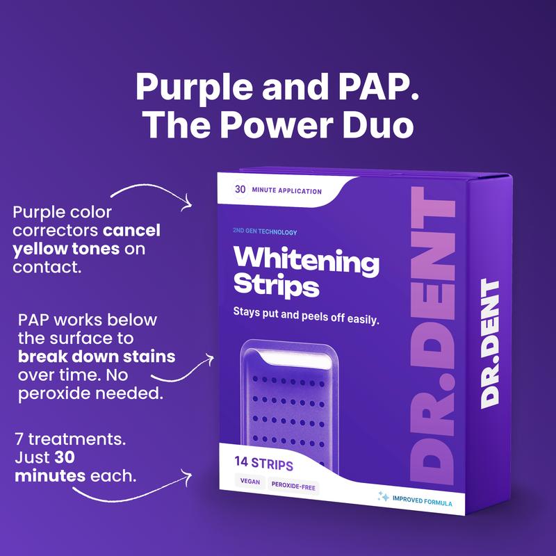 DR.DENT Purple Teeth Whitening Strips - 7/21 Whitening Sessions - Non Sensitive Teeth Whitening - Peroxide-Free