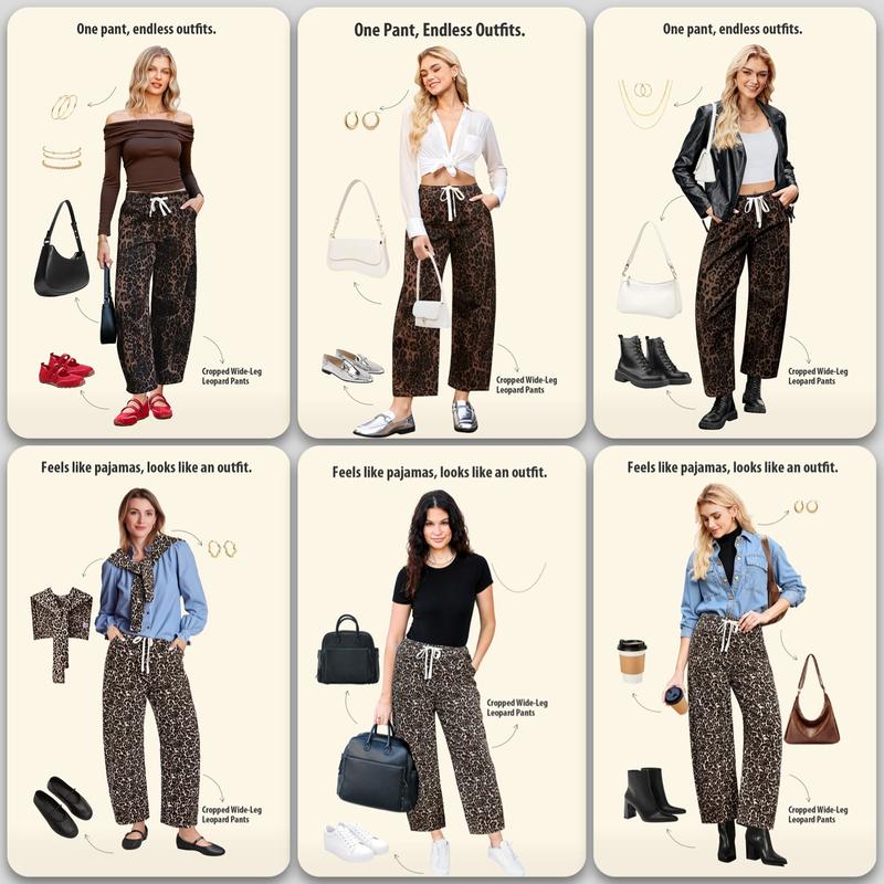 【GRAPENT Barrel Jeans Collection】Leopard Bold Barrel Jeans for Women | High Waisted Pull On Cropped Ankle Denim, Stretchy Cheetah Print Jeans for Early Fall Outfits, Animal Print Barrel Jeans,Back to School Shopping backtoschool