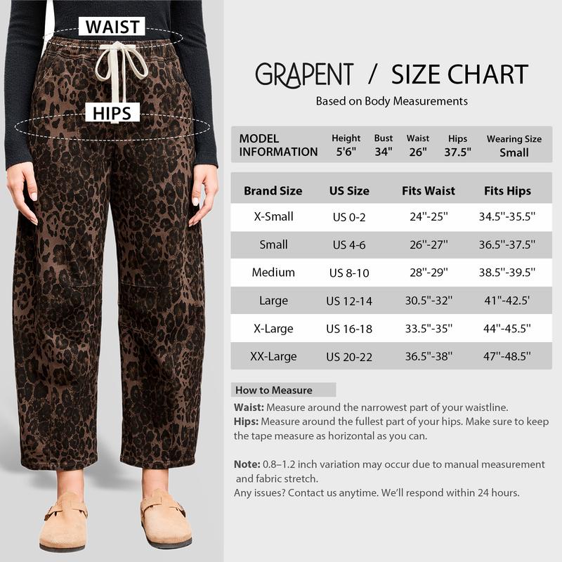 【GRAPENT Barrel Jeans Collection】Leopard Bold Barrel Jeans for Women | High Waisted Pull On Cropped Ankle Denim, Stretchy Cheetah Print Jeans for Early Fall Outfits, Animal Print Barrel Jeans,Back to School Shopping backtoschool