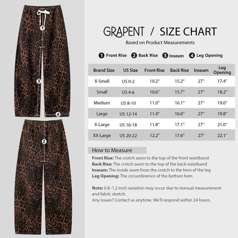 【GRAPENT Barrel Jeans Collection】Leopard Bold Barrel Jeans for Women | High Waisted Pull On Cropped Ankle Denim, Stretchy Cheetah Print Jeans for Early Fall Outfits, Animal Print Barrel Jeans,Back to School Shopping backtoschool