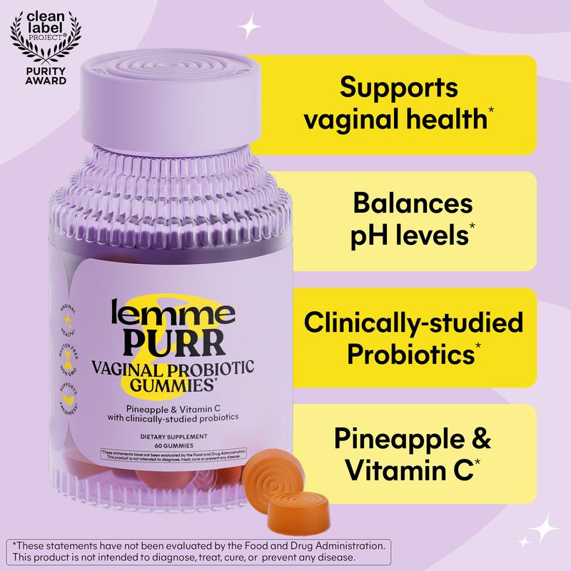 Lemme Purr Gummies - Vaginal Probiotic for Women - Balanced pH, Healthy Odor, Yeast Balance & Flora Support - Tasty Pineapple (60 Count)