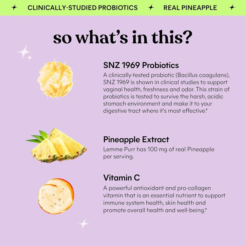 Lemme Purr Gummies - Vaginal Probiotic for Women - Balanced pH, Healthy Odor, Yeast Balance & Flora Support - Tasty Pineapple (60 Count)