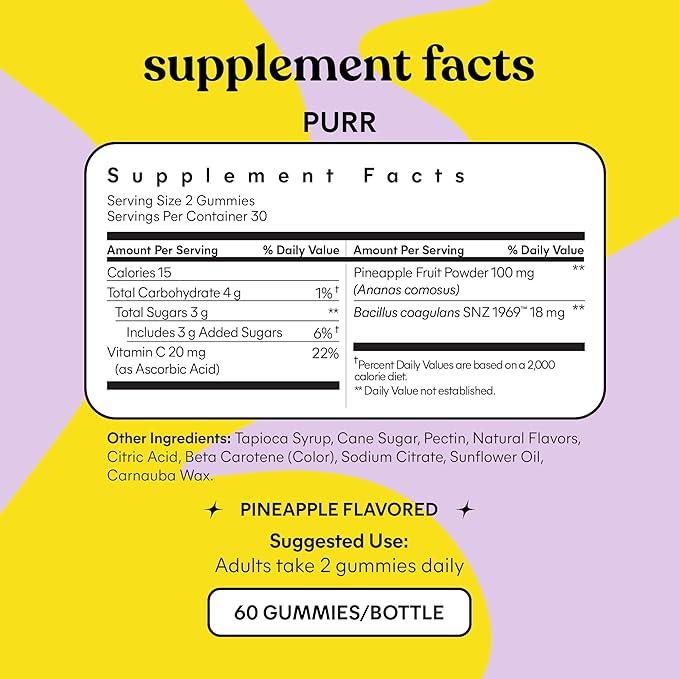 Lemme Purr Gummies - Vaginal Probiotic for Women - Balanced pH, Healthy Odor, Yeast Balance & Flora Support - Tasty Pineapple (60 Count)