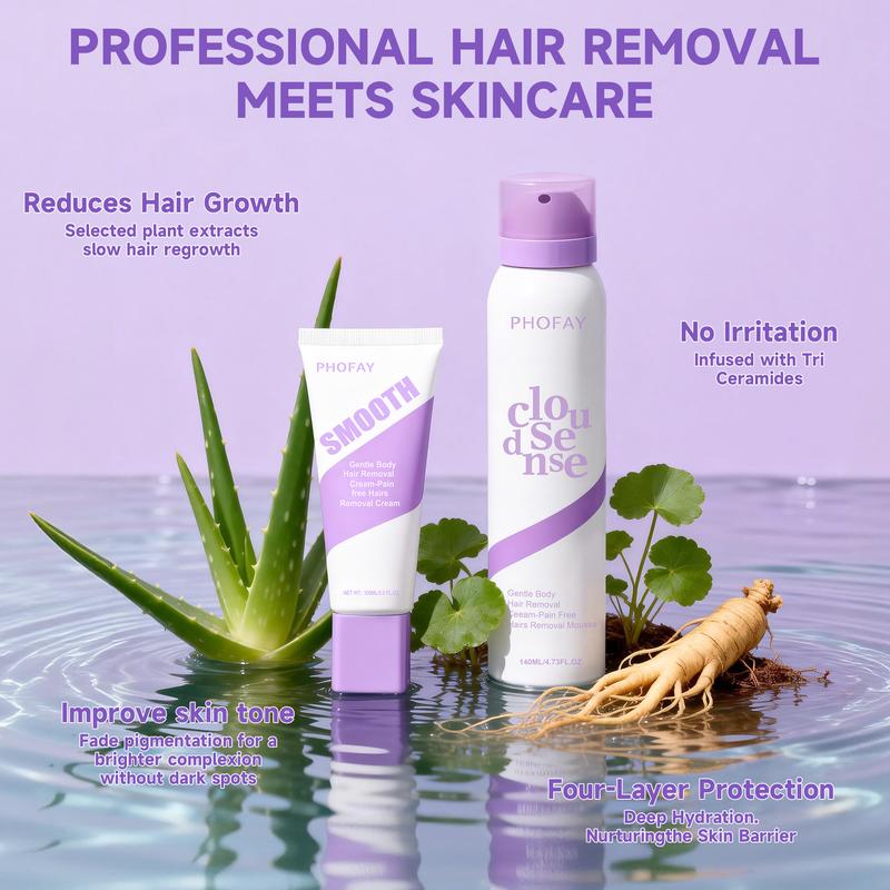 PHOFAY Bikini Pain-Free Hair removal spray for Sensitive Skin，Hypoallergenic Formula -Gentle & Fast-Acting Hair removal spray，Ginseng、Aloe & Hyaluronic Acid for Soothing Care,Suitable for Men & Women,backtoschool
