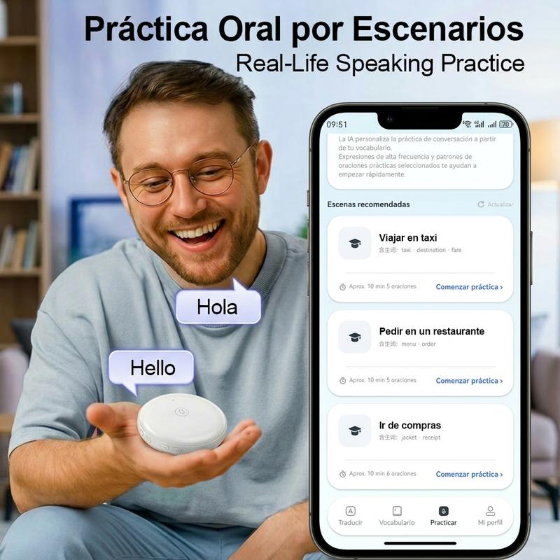 Portable Wireless AI Language Translator Pen - Spanish & English Practice Companion, 165-Language Support, Accent Adaptation for Restaurant Scenarios, Smart Tutor for Electronic Learning