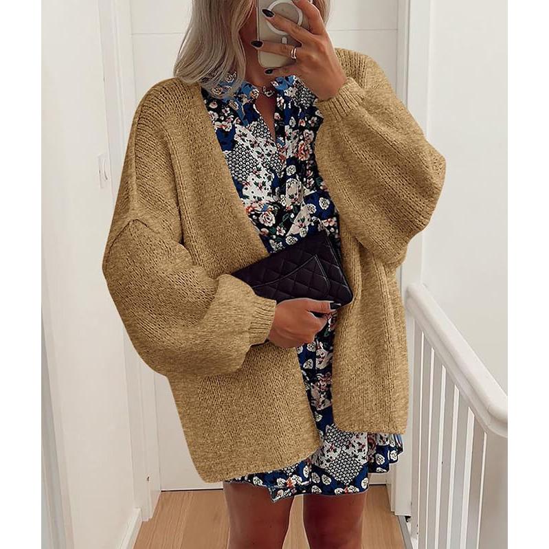 PrettyGarden Women's Oversized Cardigan Sweater Fall Long Lantern Sleeve Knit Open Front Lightweight Sweater Knitwear Tops
