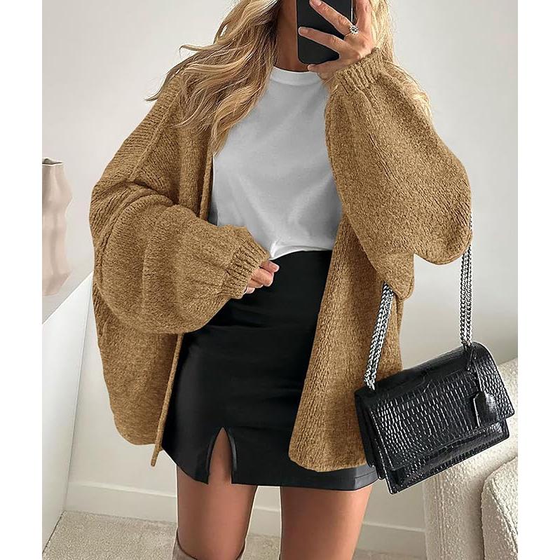 PrettyGarden Women's Oversized Cardigan Sweater Fall Long Lantern Sleeve Knit Open Front Lightweight Sweater Knitwear Tops