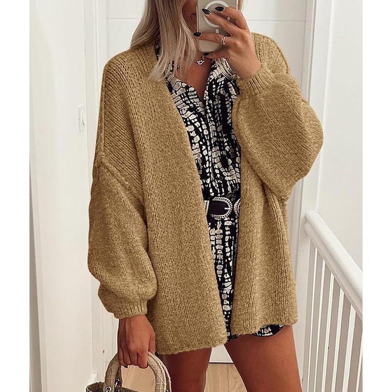 PrettyGarden Women's Oversized Cardigan Sweater Fall Long Lantern Sleeve Knit Open Front Lightweight Sweater Knitwear Tops