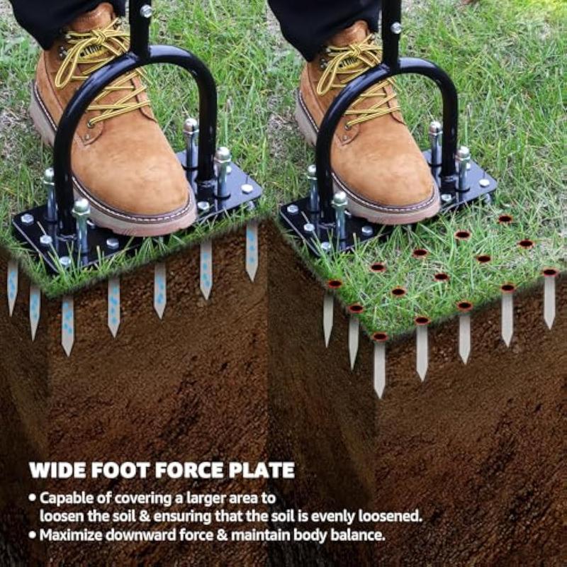 RIFPOD Lawn Aerator - Aerator Lawn Tool, Automatic Dirt and Leaf Clean Design, Heavy Duty Manual Lawn Aerator Tool with 15 Iron Spikes, Height Adjustable, Yard Grass Aerator for Lawn (Black)