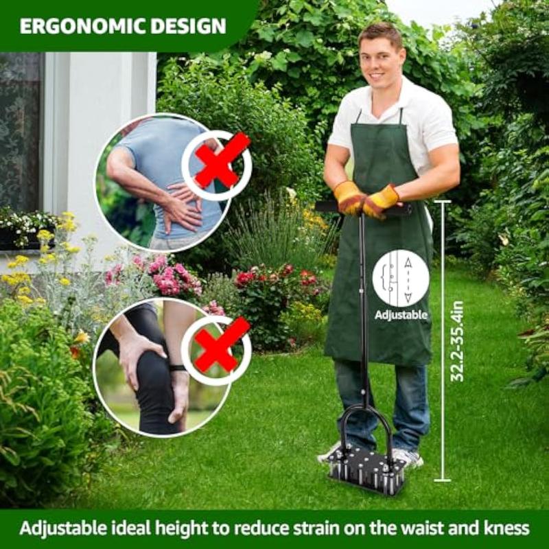 RIFPOD Lawn Aerator - Aerator Lawn Tool, Automatic Dirt and Leaf Clean Design, Heavy Duty Manual Lawn Aerator Tool with 15 Iron Spikes, Height Adjustable, Yard Grass Aerator for Lawn (Black)