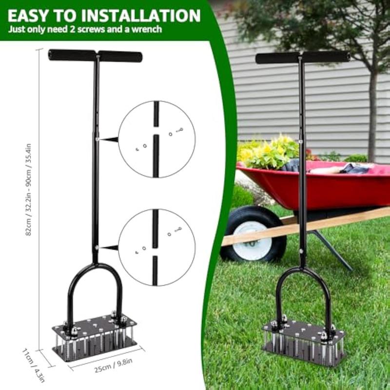 RIFPOD Lawn Aerator - Aerator Lawn Tool, Automatic Dirt and Leaf Clean Design, Heavy Duty Manual Lawn Aerator Tool with 15 Iron Spikes, Height Adjustable, Yard Grass Aerator for Lawn (Black)