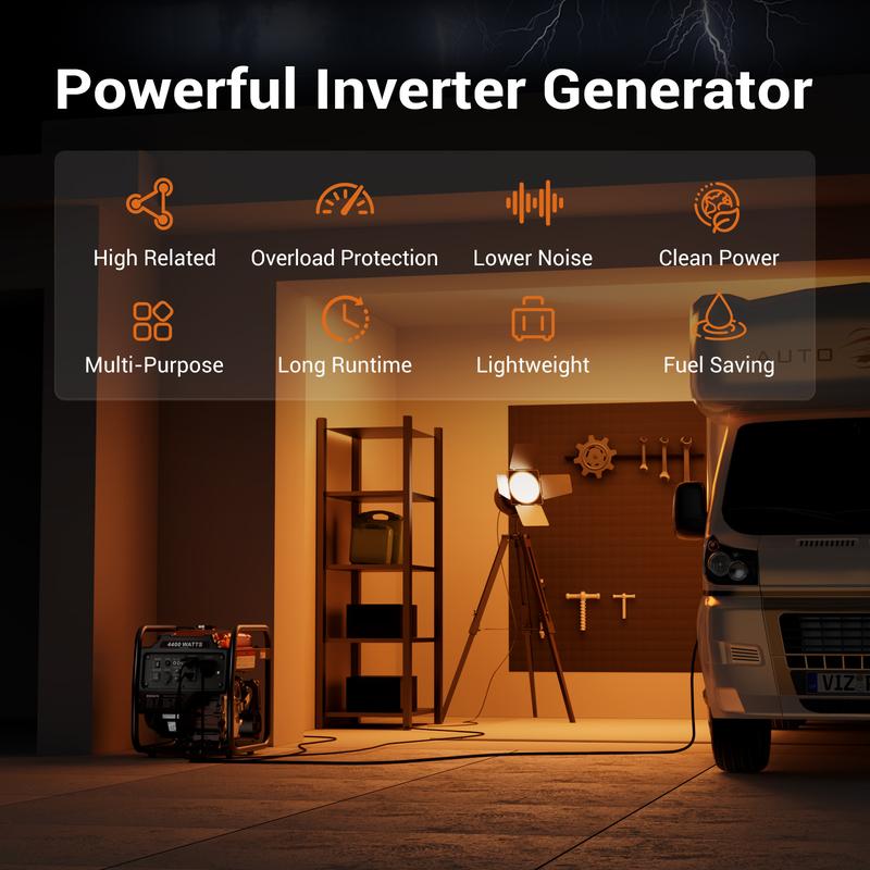 【Ships within 24H】Efurden 4400-Watts Inverter Generator, Open Frame Generator Gas Powered, Emergency Home Backup, RV Ready 30A Outlet, EPA Compliment