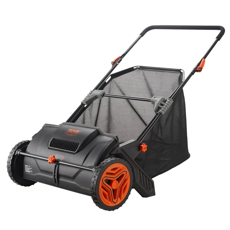 【Summerfinds】VEVOR 21-Inch Push Lawn Sweeper Leaf & Grass Collector Tool, 3.5 cu. ft. Non-Woven Mesh Hopper Bag, 2 Spinning Brushes, Strong Rubber Wheels, Adjustable Handle, Height-Adjustable Design - Ideal for Leaf Cleanup, Hang Wall Storage, Dad Gift, T