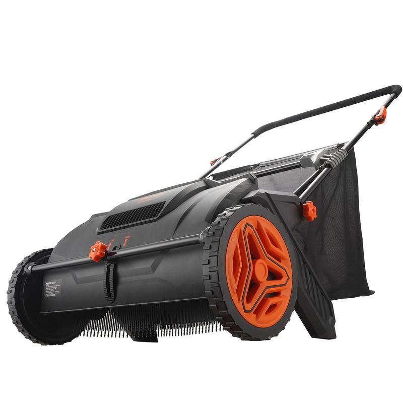 【Summerfinds】VEVOR 21-Inch Push Lawn Sweeper Leaf & Grass Collector Tool, 3.5 cu. ft. Non-Woven Mesh Hopper Bag, 2 Spinning Brushes, Strong Rubber Wheels, Adjustable Handle, Height-Adjustable Design - Ideal for Leaf Cleanup, Hang Wall Storage, Dad Gift, T